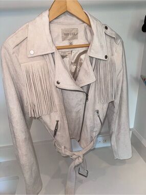Light Cream Fringe Suede-like Western Jacket